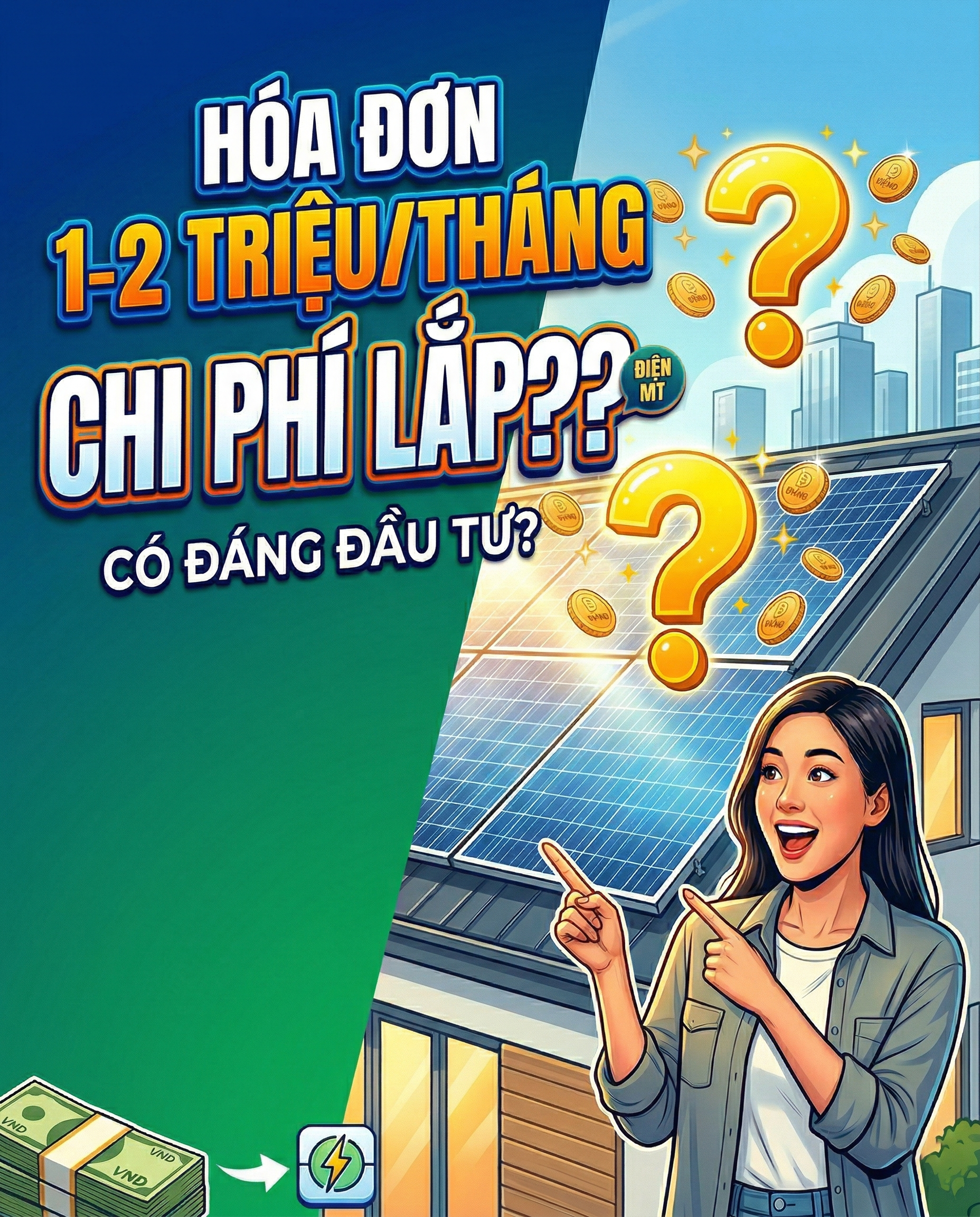 Hóa đơn 1-2 triệu thì lắp điện mặt trời bao nhiêu?
