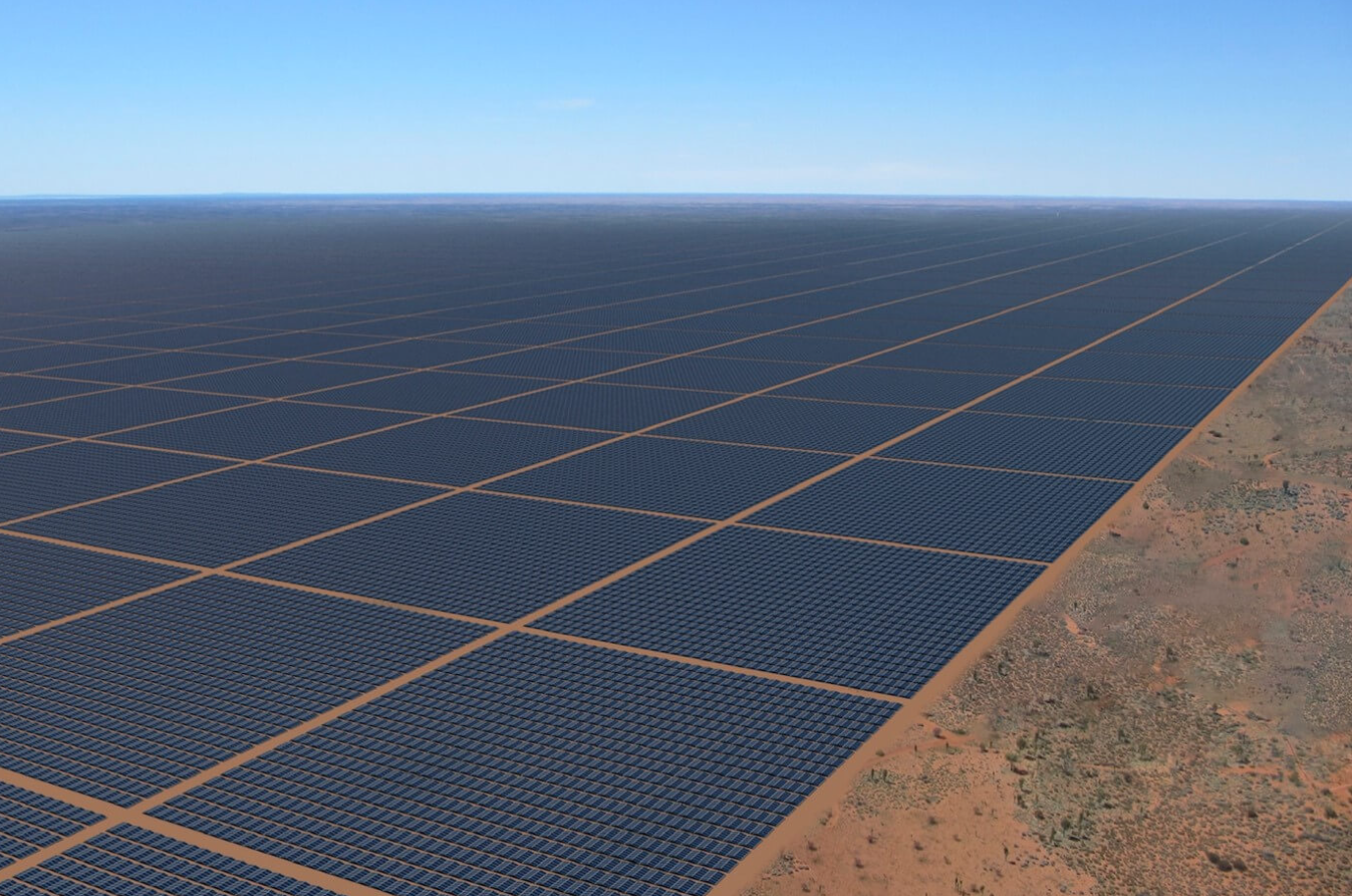 Trang trại điện mặt trời quy mô hàng chục gigawatt do SunCable phát triển từ năm 2018, tận dụng nguồn bức xạ dồi dào để sản xuất điện sạch, hướng tới trở thành nhà máy điện mặt trời lớn nhất thế giới. Ảnh: Envirosc